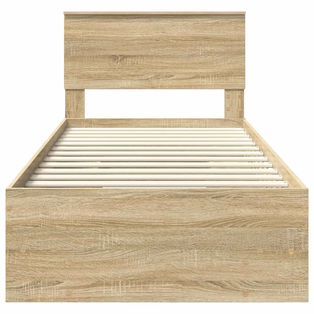 Brown Engineered Wood Bed Frame with Headboard 90 x 200 cm