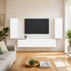Premium 4-Piece White Modern TV Wall Cabinet Set