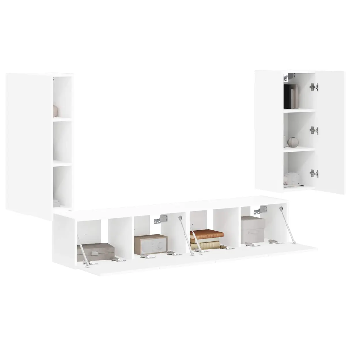 4-Piece White Modern TV Wall Cabinet Set