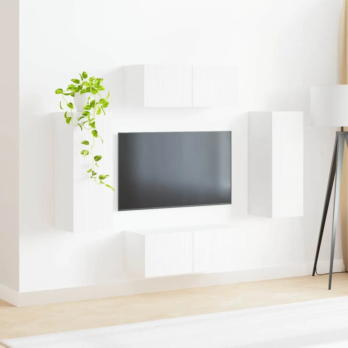 4-Piece White Modern TV Wall Cabinet Set