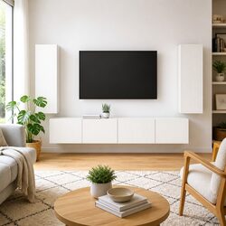 White Wall-Mounted TV Cabinet Set: 4-Piece Unit
