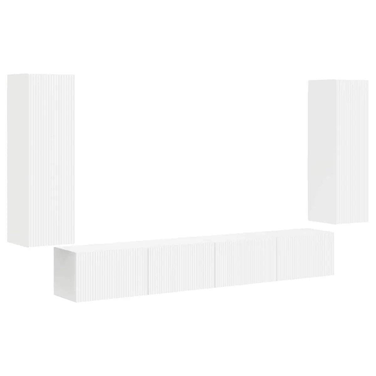 TV Wall Cabinet Set 4 Pcs White Wall-Mounted Storage Entertainment Media Unit