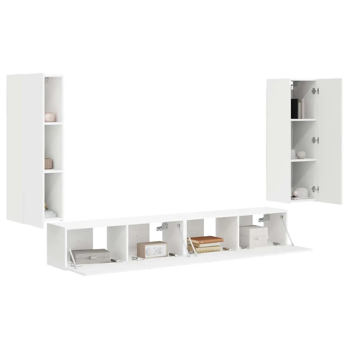 TV Wall Cabinet Set 4 Pcs White Wall-Mounted Storage Entertainment Media Unit