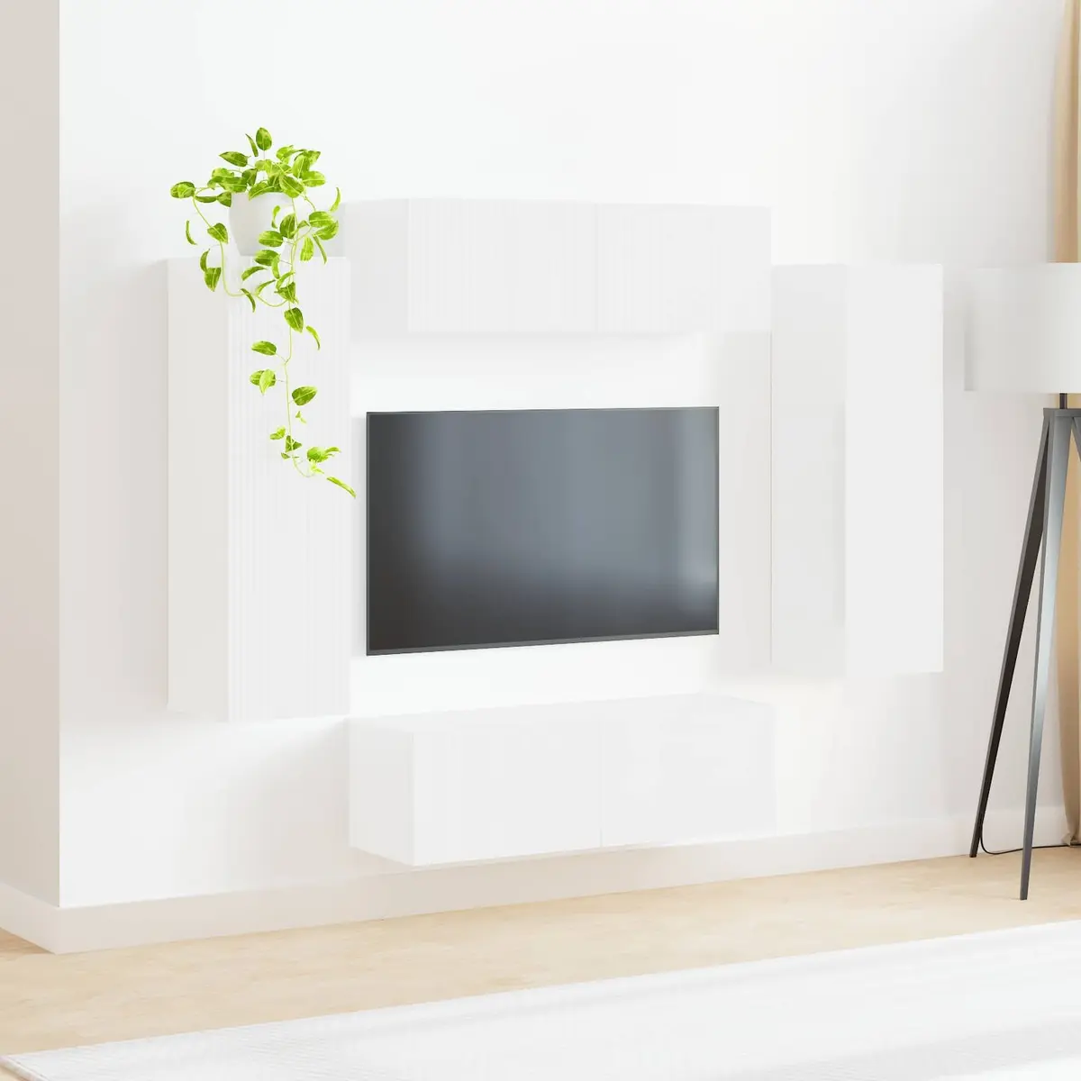 TV Wall Cabinet Set 4 Pcs White Wall-Mounted Storage Entertainment Media Unit
