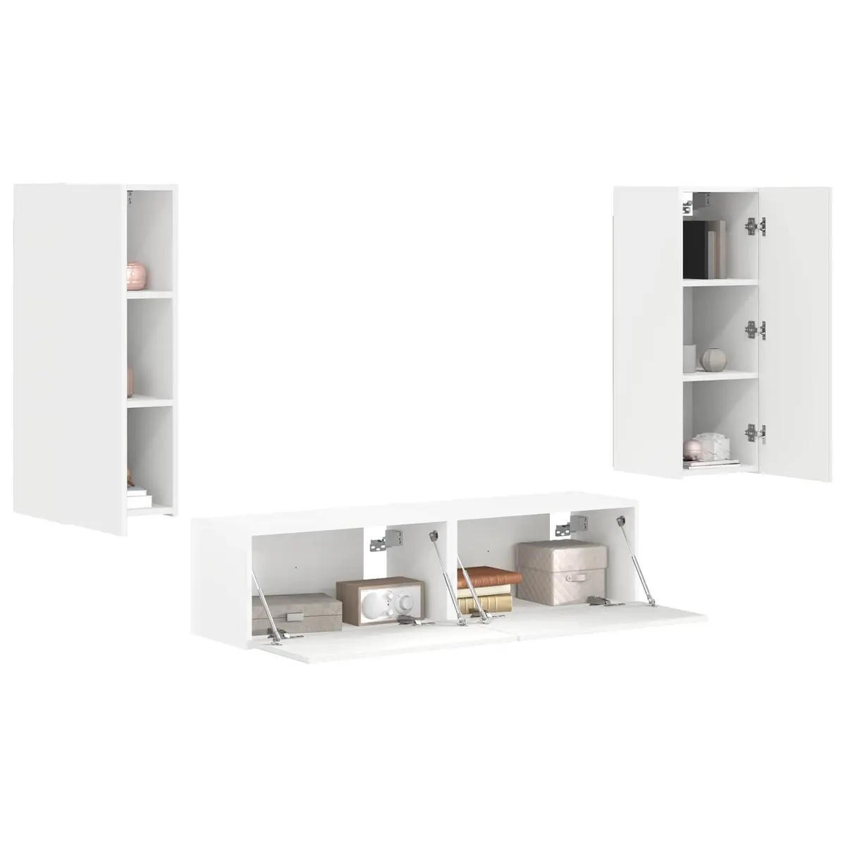 Wall-mounted TV Cabinet Set Engineered Wood White 2 Pieces