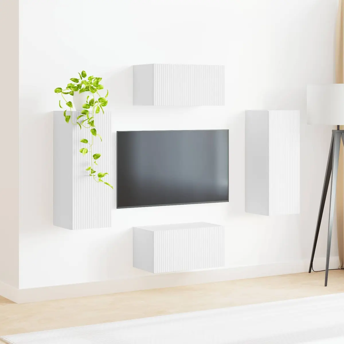 Wall-mounted TV Cabinet Set Engineered Wood White 2 Pieces