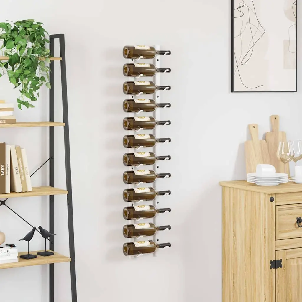 Wall Mounted Wine Rack Iron 12 Bottle Storage White