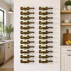 Wall Mounted Wine Rack 12 Bottle Storage White Iron Set of 2 Modern Kitchen