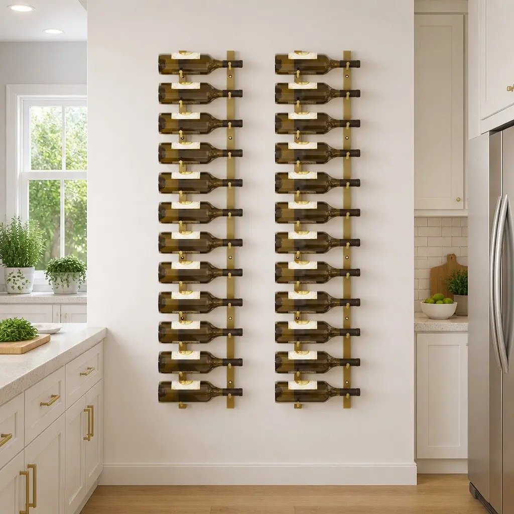 Gold Iron Wall Mounted Wine Rack Set for 12 Bottles