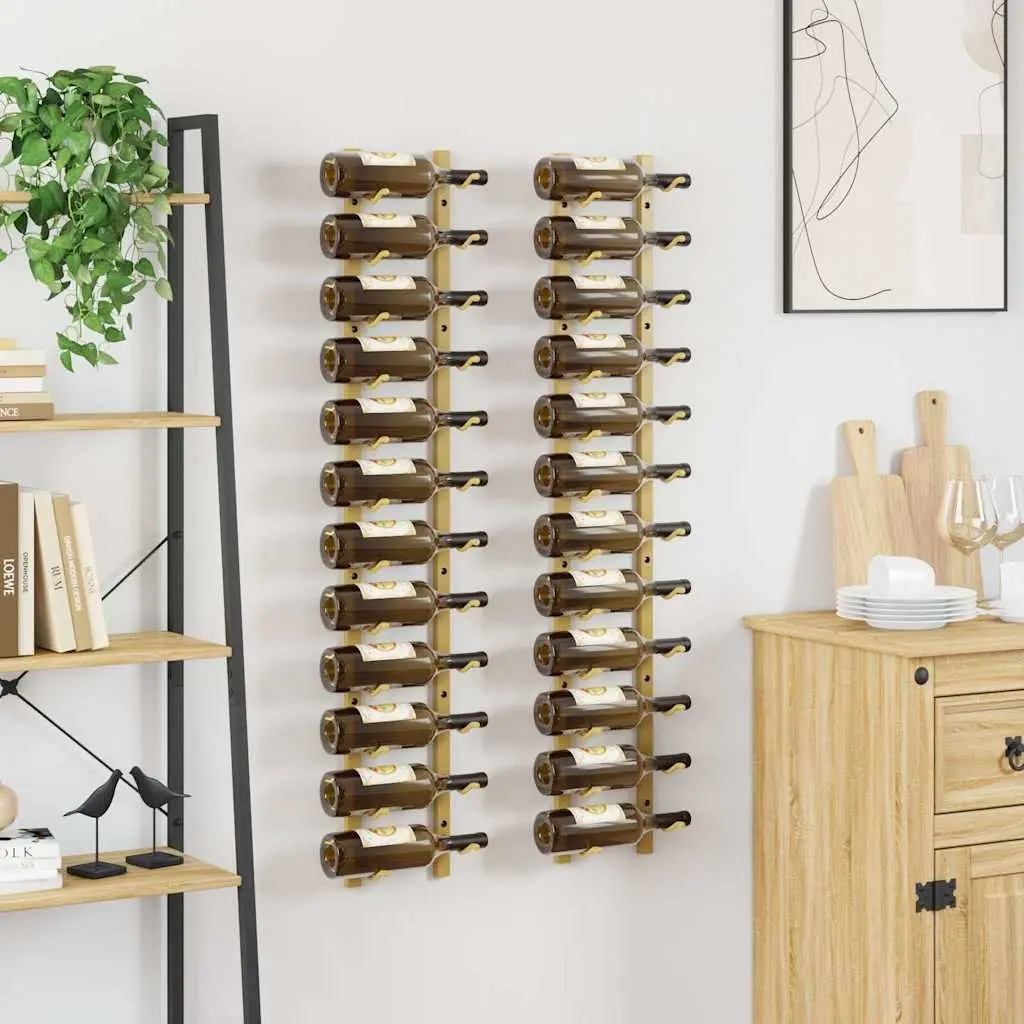 Gold Iron Wall Mounted Wine Rack Set for 12 Bottles