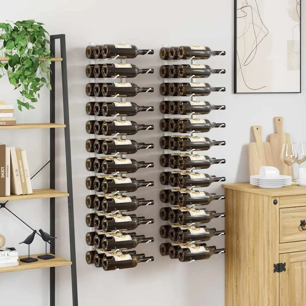 Wall Mounted Wine Rack 36 Bottles Storage White Iron Organizer Set 2 pcs