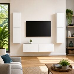 White Modern 6-Piece TV Cabinet with LED Lighting