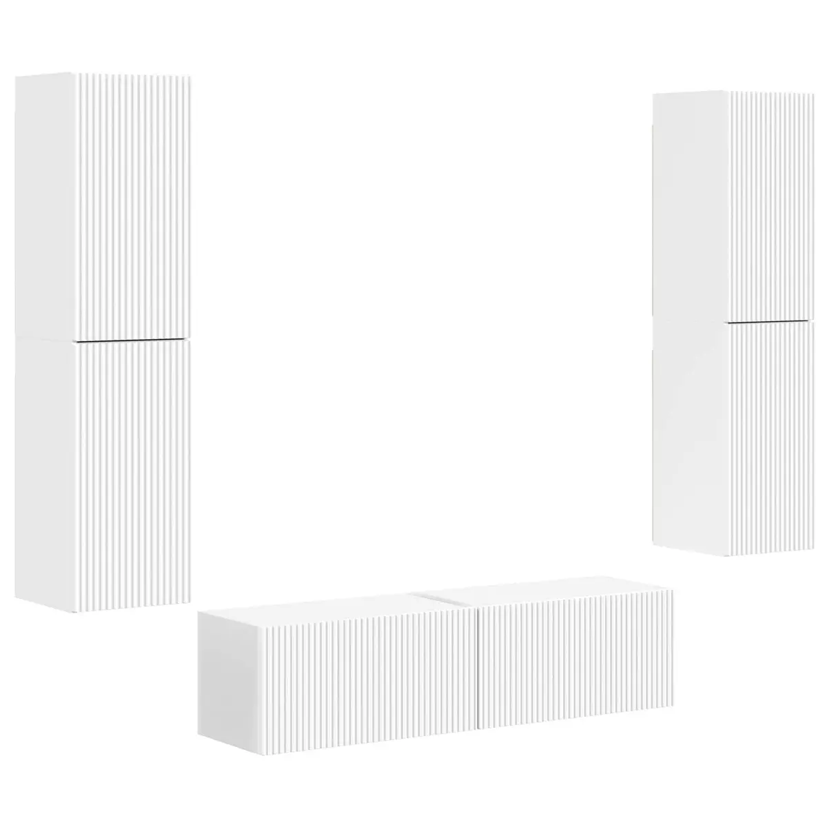 TV Cabinet Set Engineered Wood Composite 6 Pieces White Modern Storage Unit Shelves Drawers LED Lights