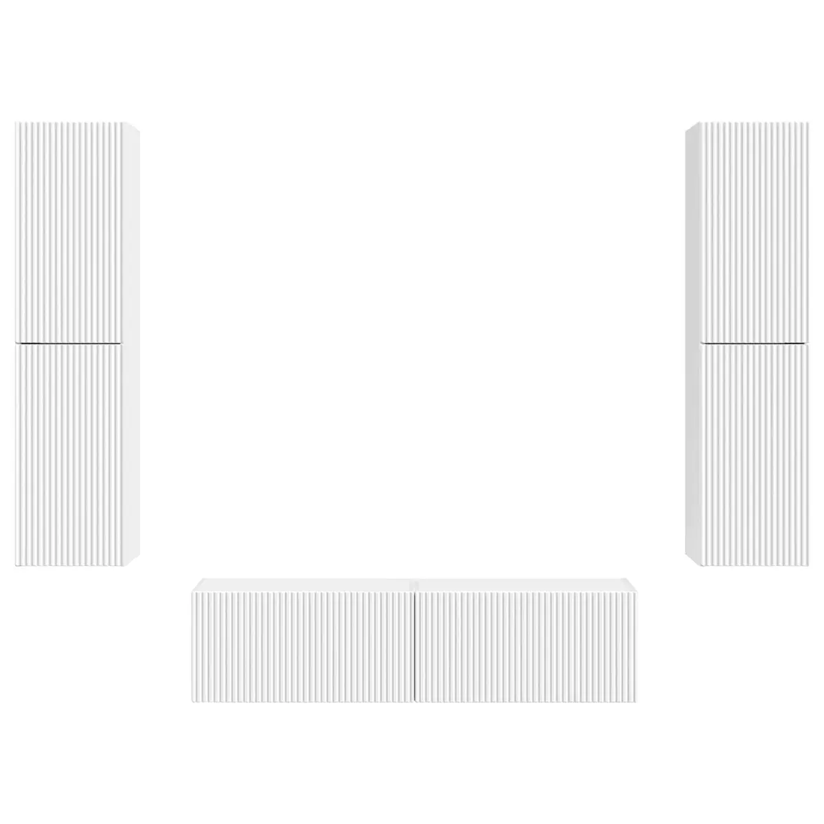 TV Cabinet Set Engineered Wood Composite 6 Pieces White Modern Storage Unit Shelves Drawers LED Lights