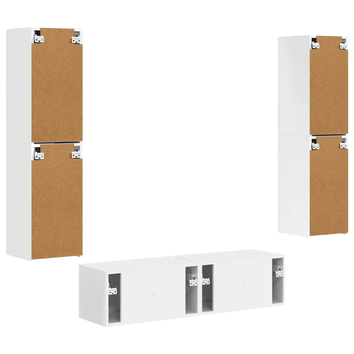 TV Cabinet Set Engineered Wood Composite 6 Pieces White Modern Storage Unit Shelves Drawers LED Lights