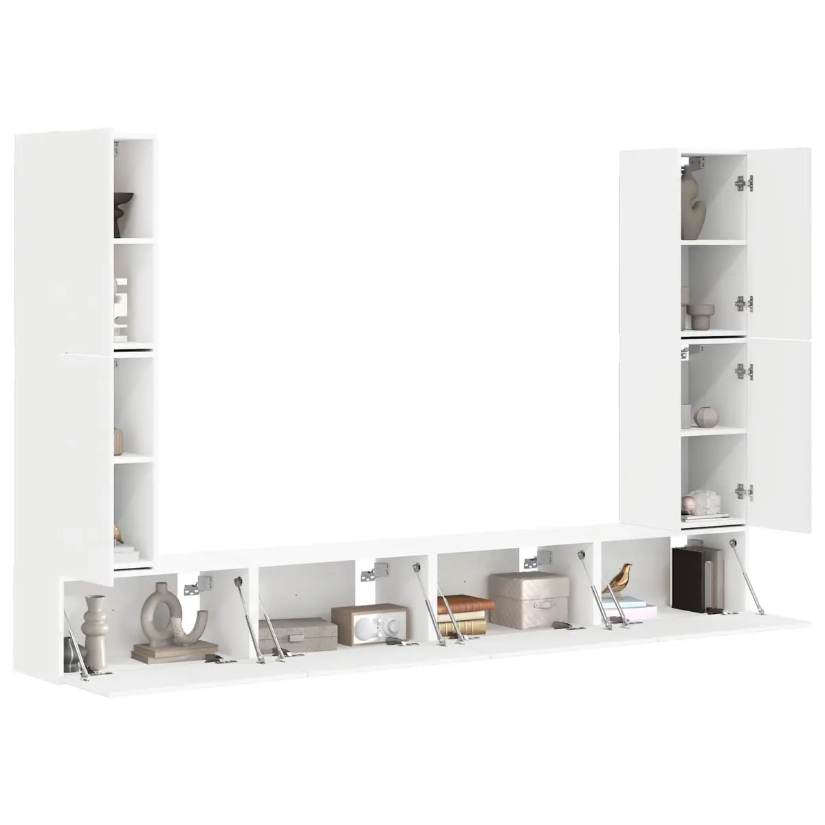 8-Piece White Engineered Wood TV Cabinet Set