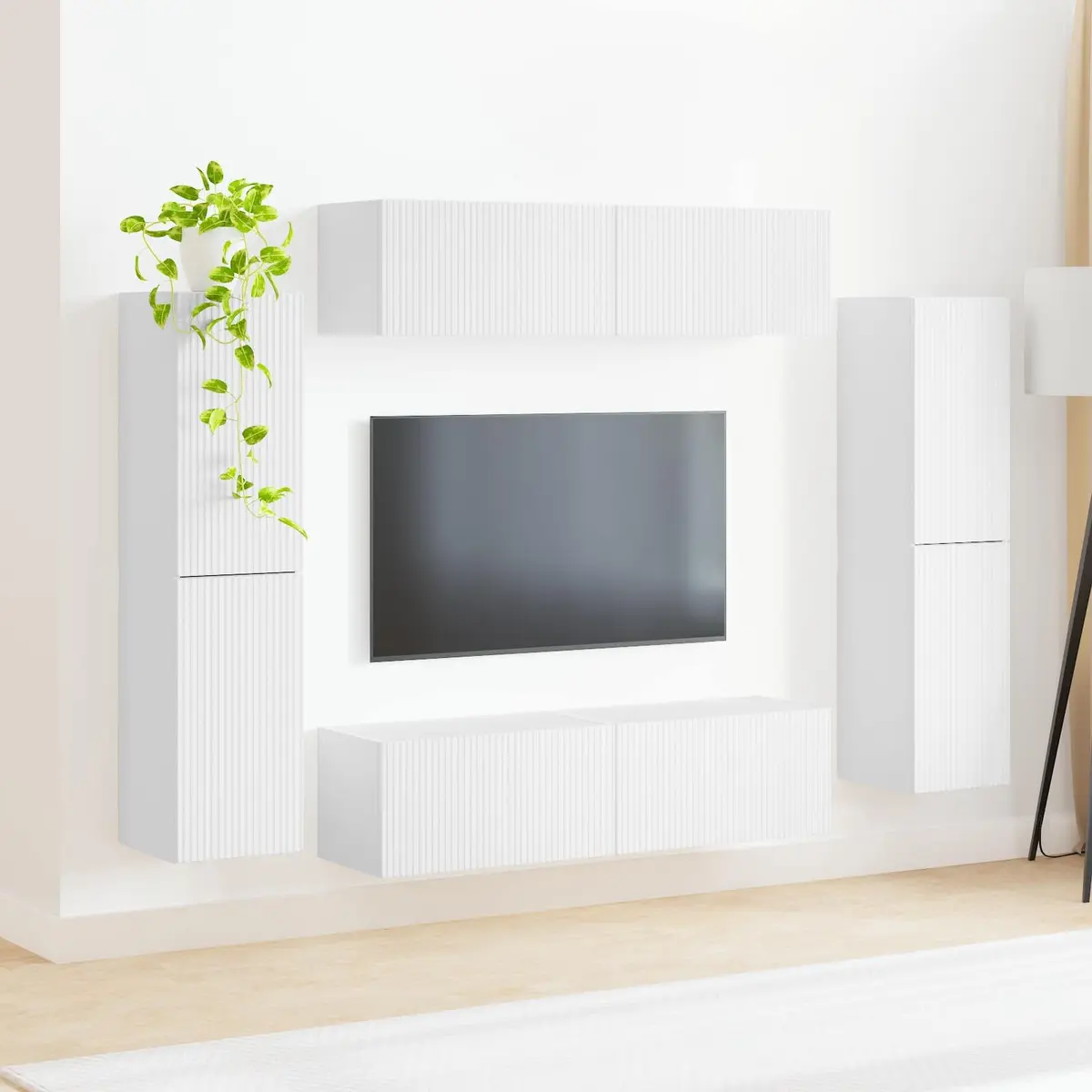 8-Piece White Engineered Wood TV Cabinet Set