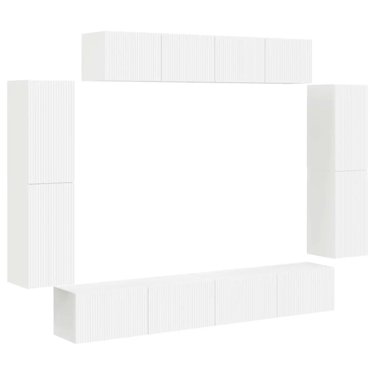 White Wall-Mounted TV Cabinet with 8 Storage Units