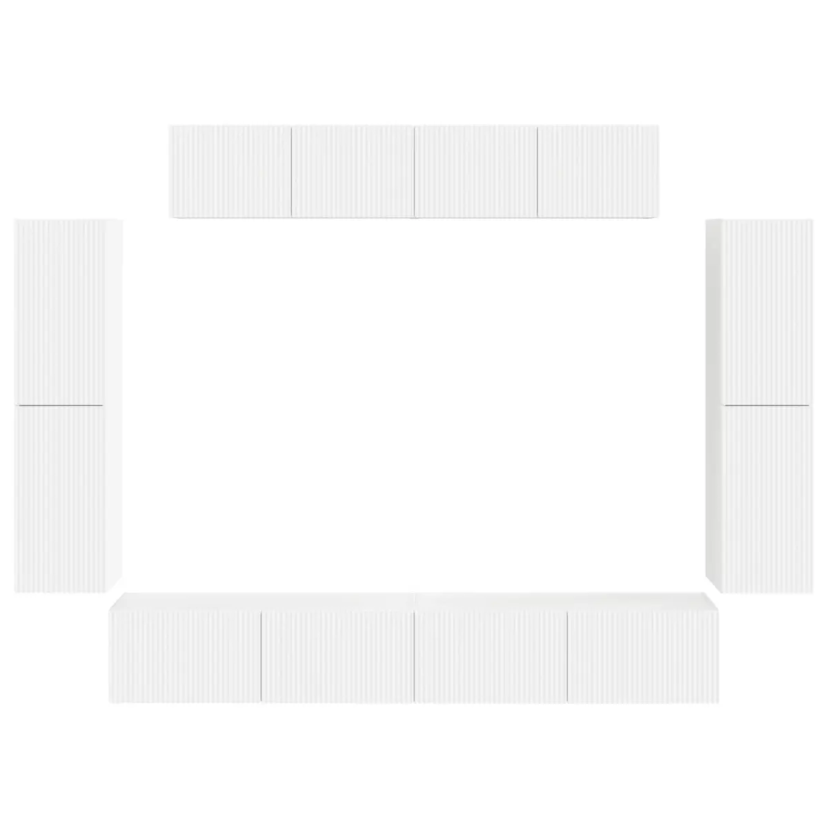 White Wall-Mounted TV Cabinet with 8 Storage Units