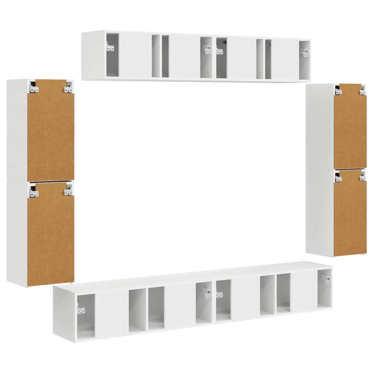 White Wall-Mounted TV Cabinet with 8 Storage Units