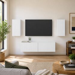 White Entertainment Centre Storage Unit - 4 Piece TV Cabinet Set