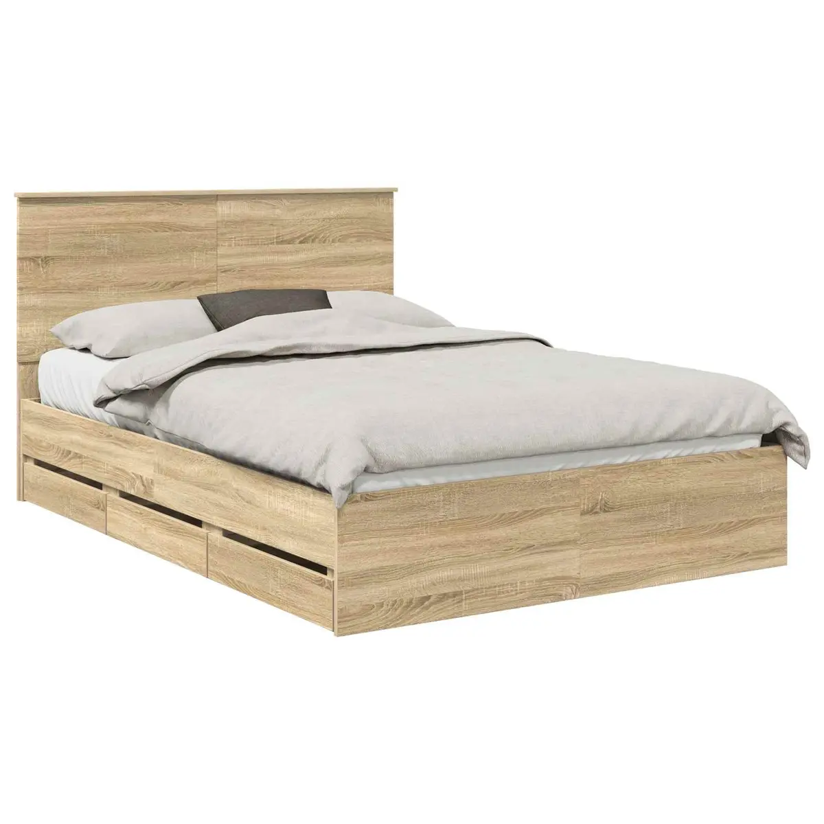 Bed Frame with Storage Drawers in Brown Finish