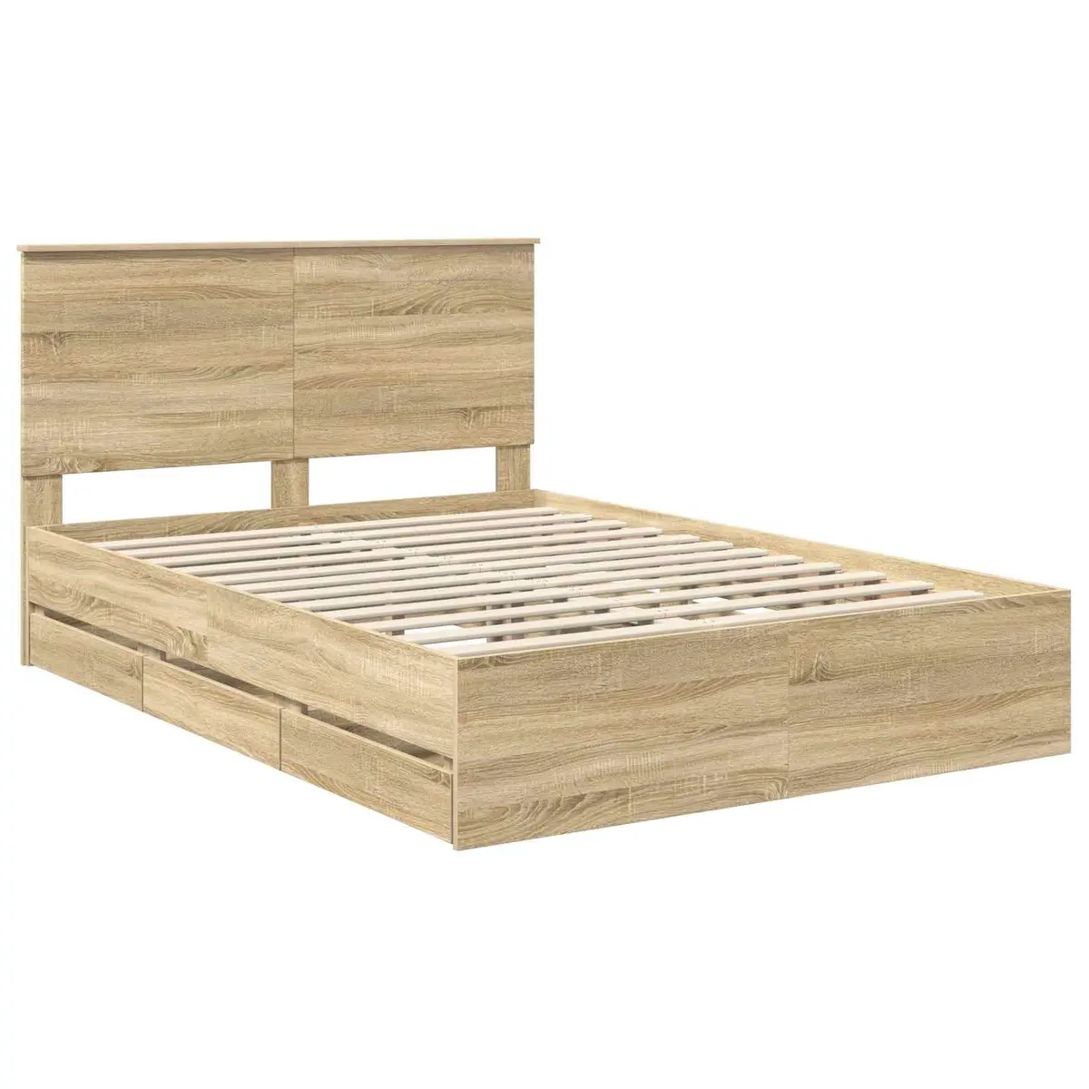 Bed Frame with Storage Drawers in Brown Finish