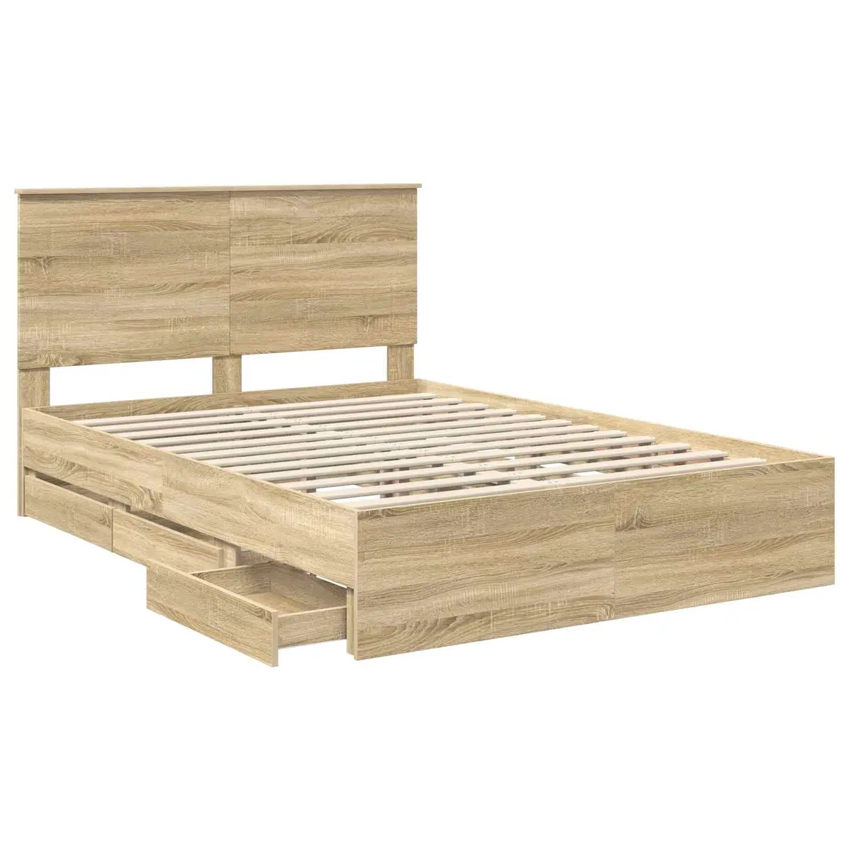 Bed Frame with Storage Drawers in Brown Finish