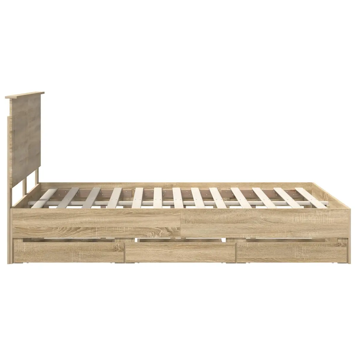 Bed Frame with Storage Drawers in Brown Finish