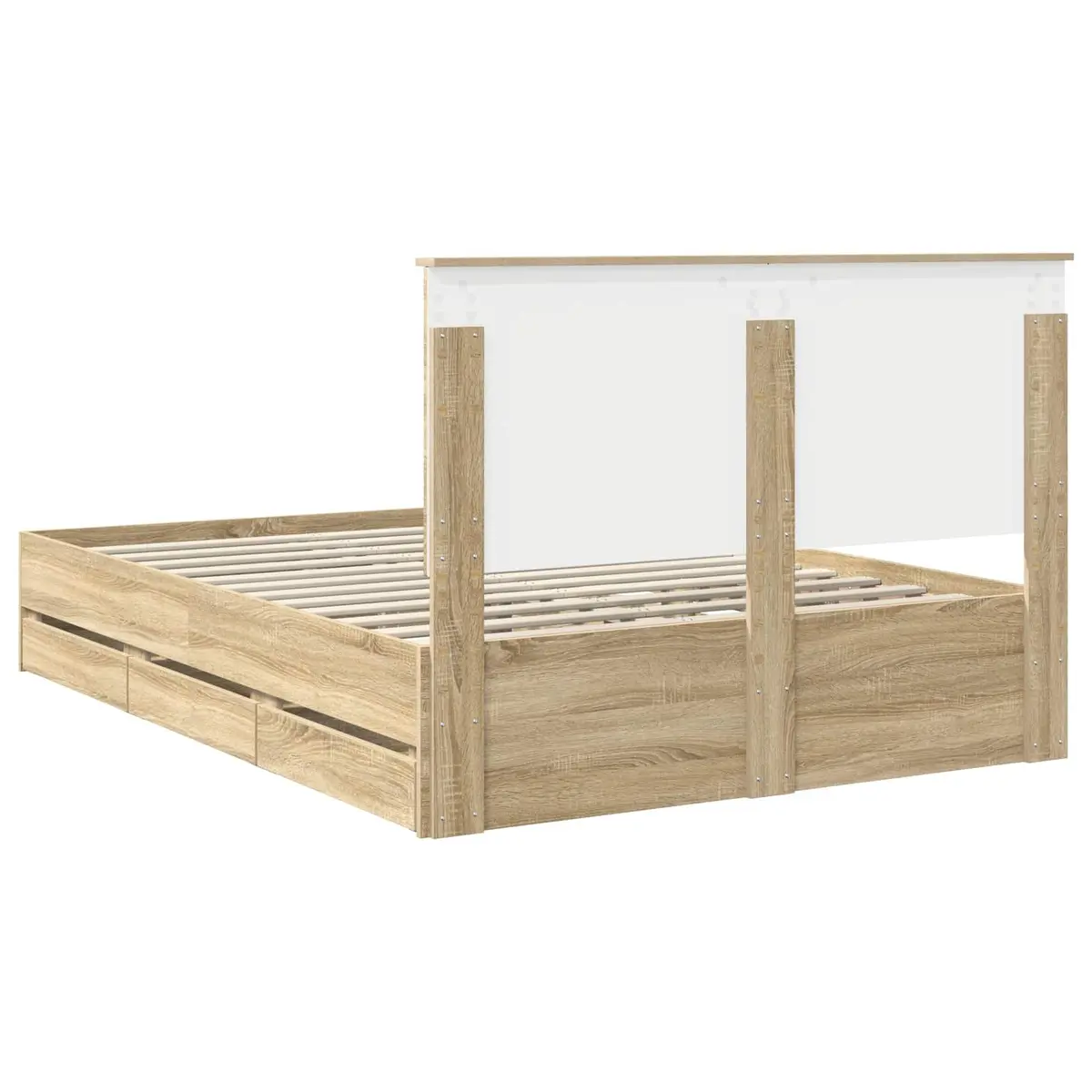 Bed Frame with Storage Drawers in Brown Finish