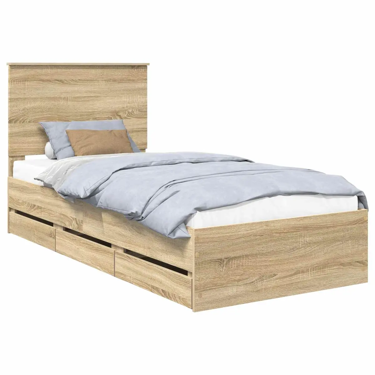 Bed Frame Engineered Wood 90 x 190 cm Brown Sonoma Oak Modern with Storage Drawer