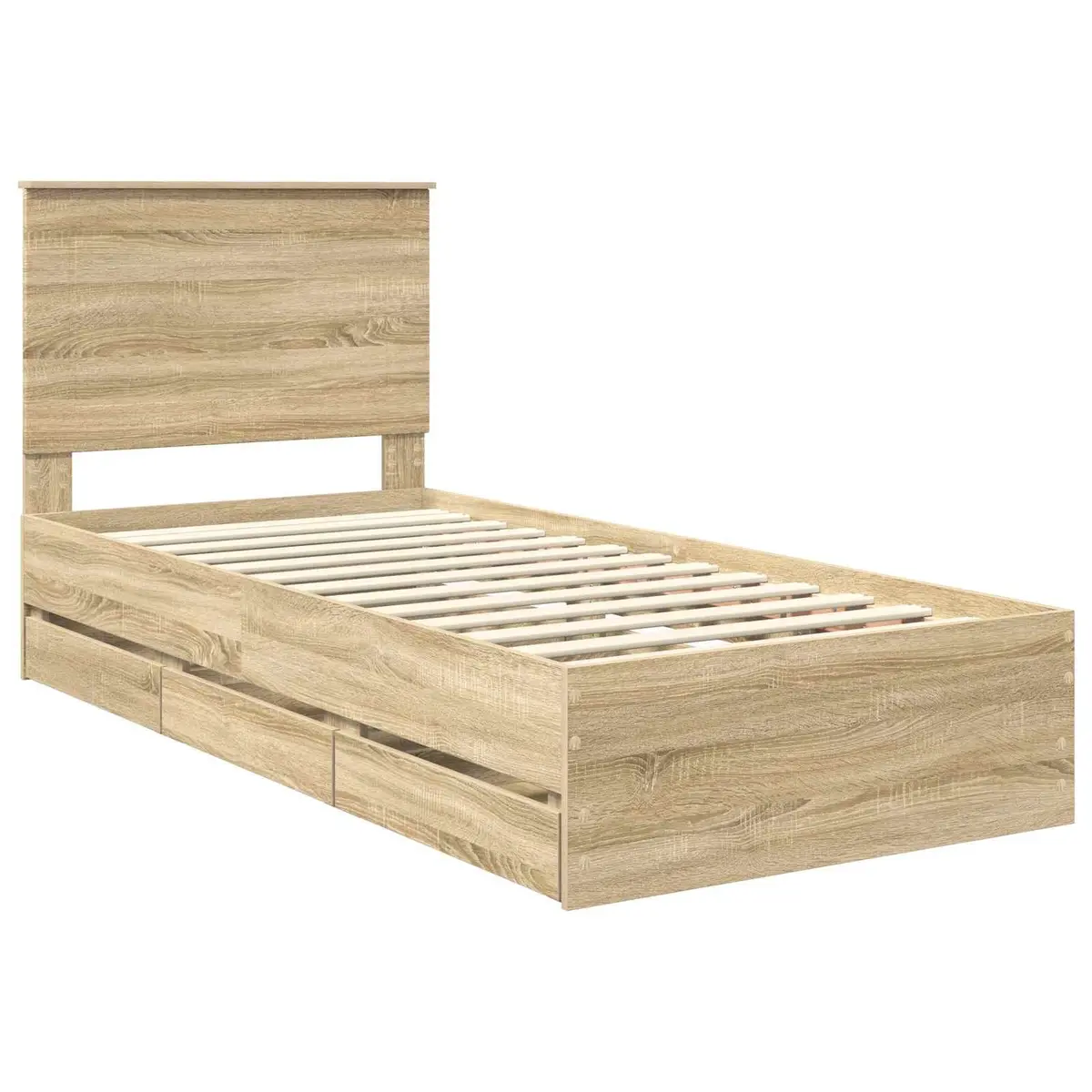 Bed Frame Engineered Wood 90 x 190 cm Brown Sonoma Oak Modern with Storage Drawer