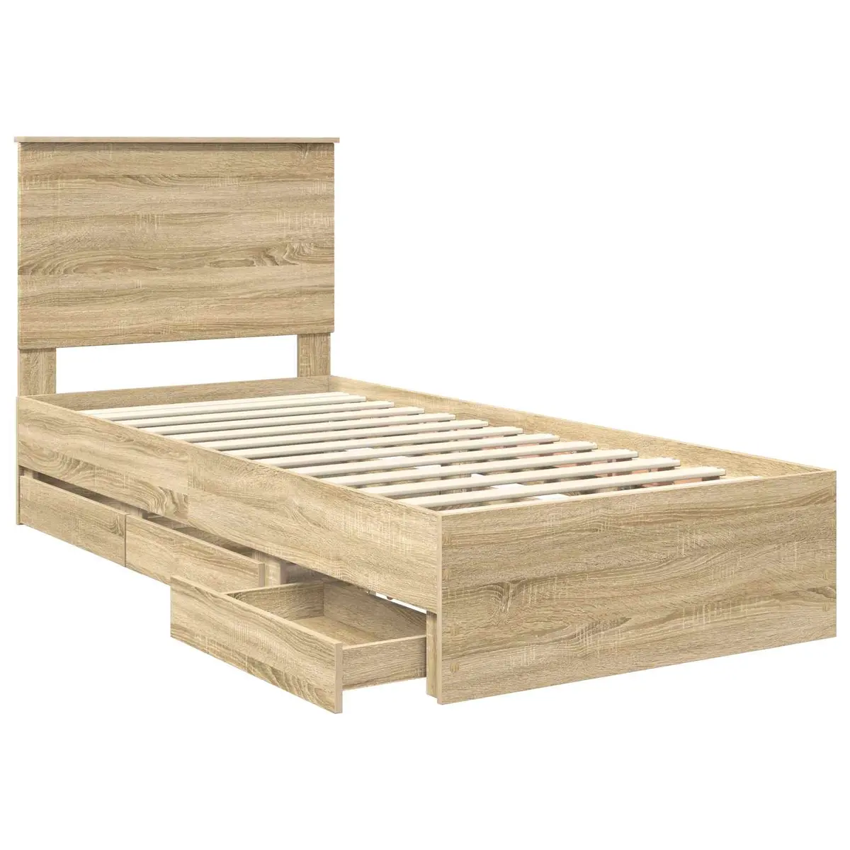 Bed Frame Engineered Wood 90 x 190 cm Brown Sonoma Oak Modern with Storage Drawer