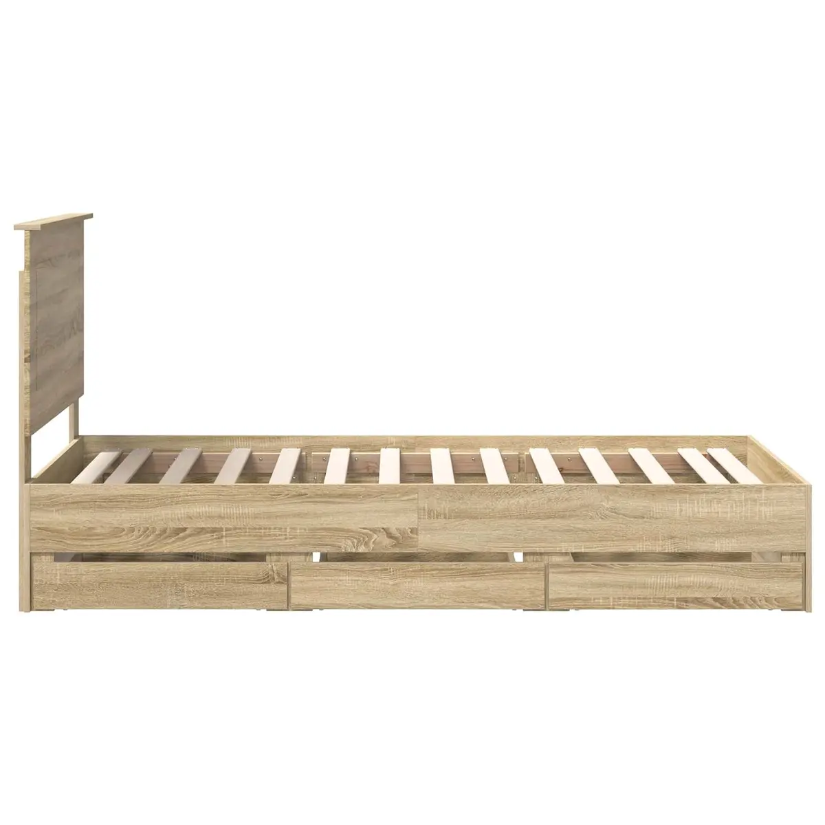Bed Frame Engineered Wood 90 x 190 cm Brown Sonoma Oak Modern with Storage Drawer