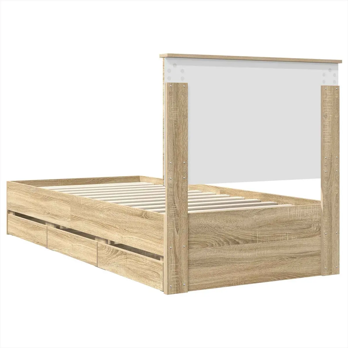 Bed Frame Engineered Wood 90 x 190 cm Brown Sonoma Oak Modern with Storage Drawer