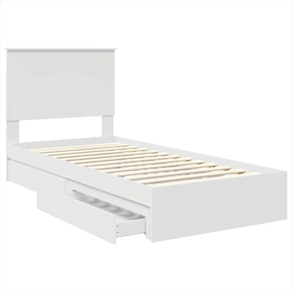 White Storage Bed Frame with Headboard 90 x 190 cm