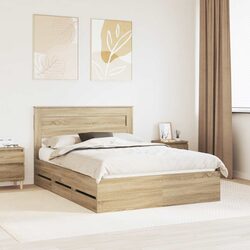 Durable Bed Frame with Storage Drawer in Sonoma Oak