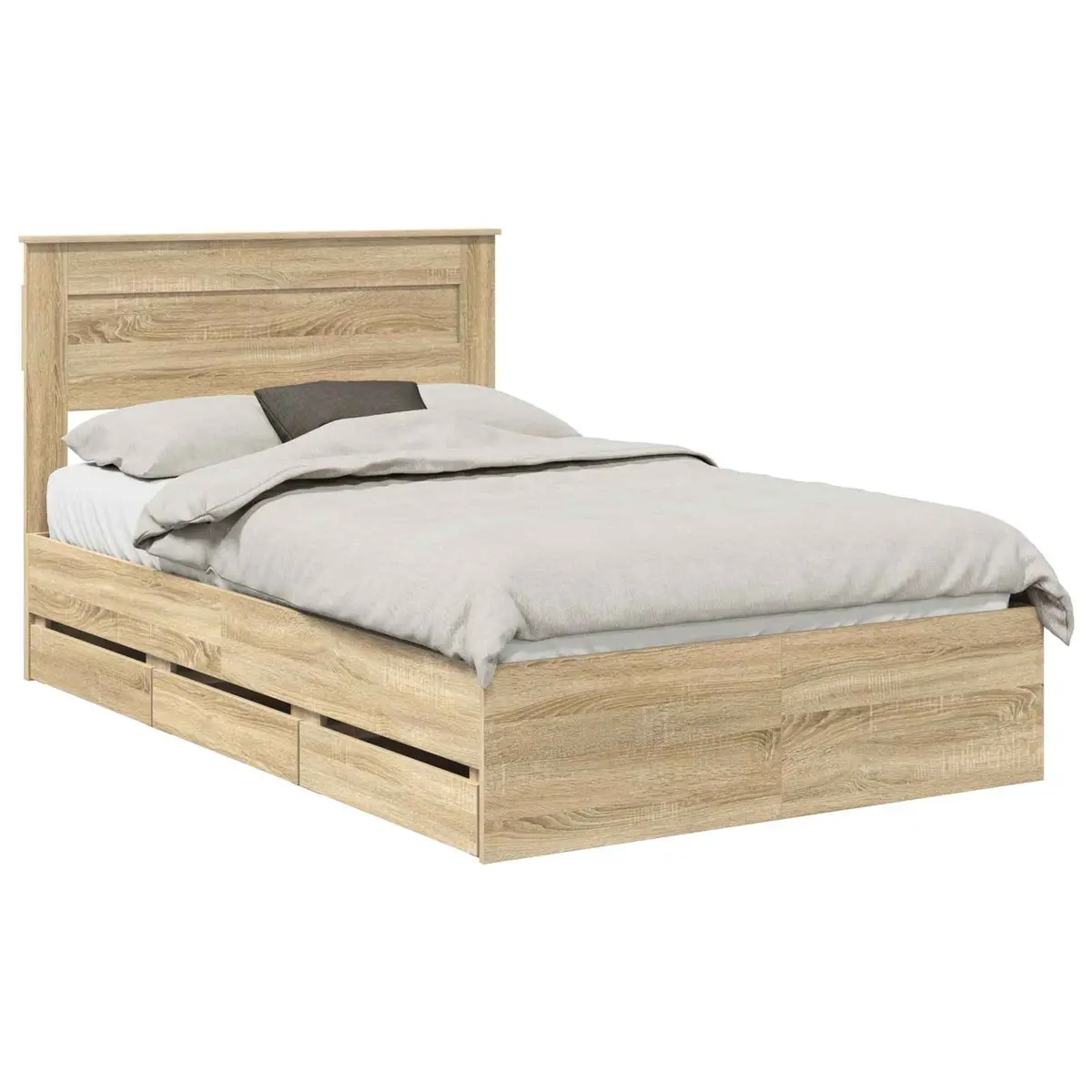 Bed Frame Engineered Wood 135 x 190 cm Brown Sonoma Oak with Storage Drawer