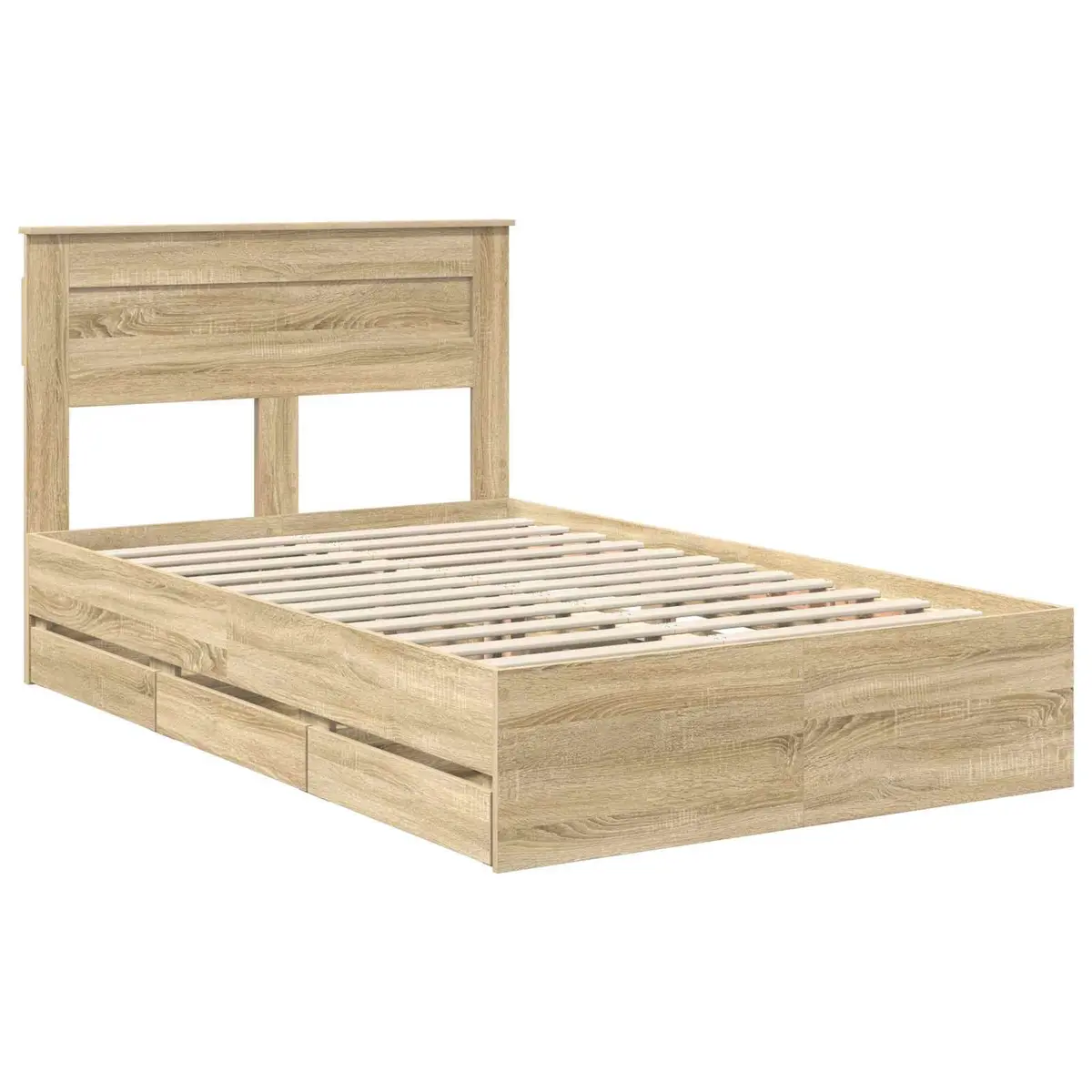 Bed Frame Engineered Wood 135 x 190 cm Brown Sonoma Oak with Storage Drawer
