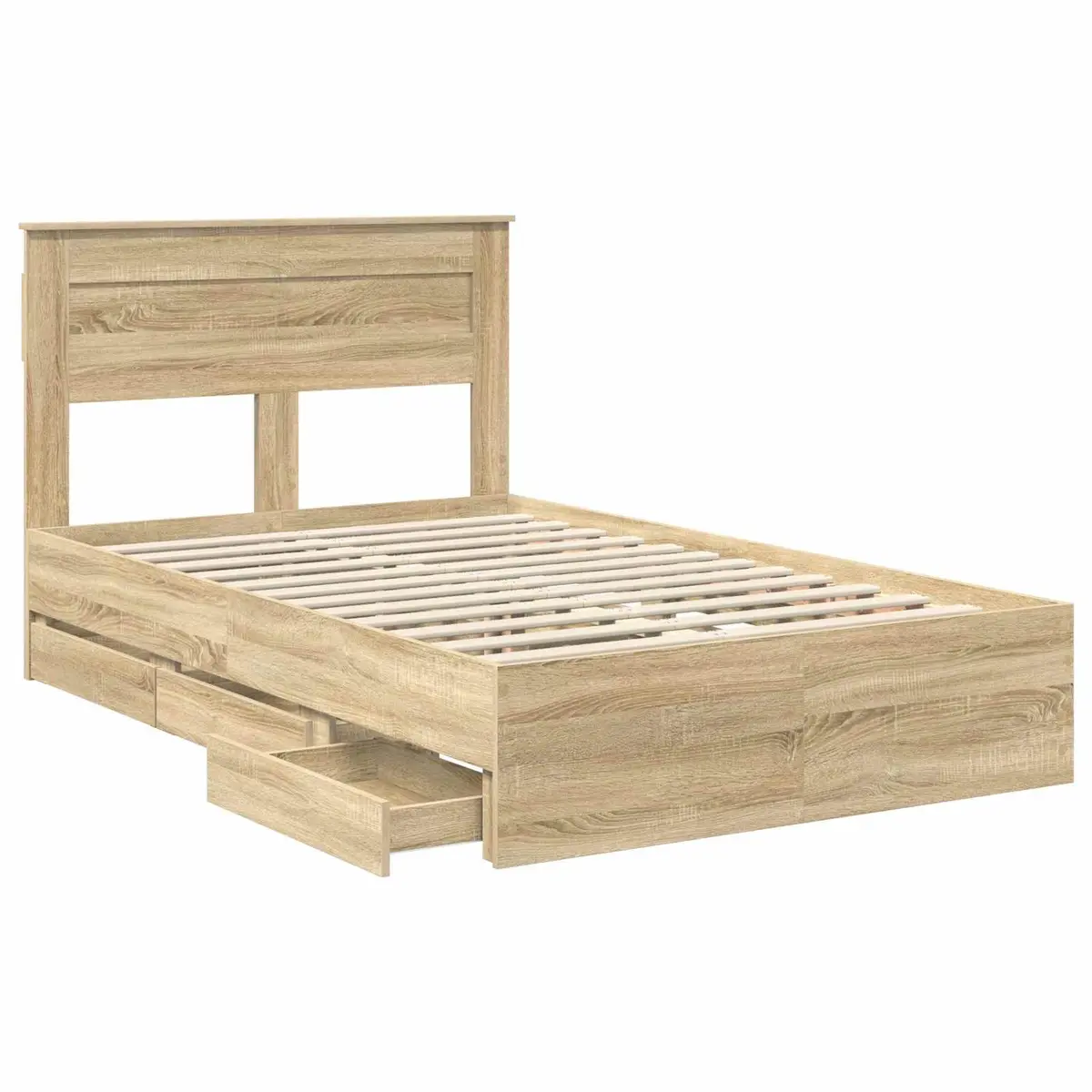Bed Frame Engineered Wood 135 x 190 cm Brown Sonoma Oak with Storage Drawer