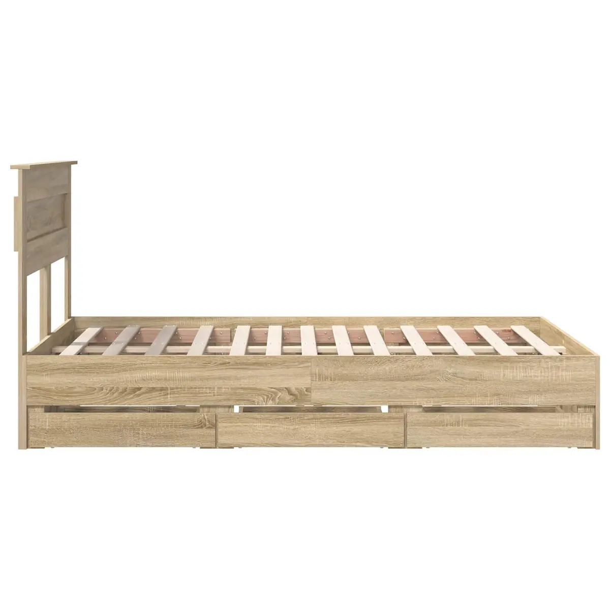 Bed Frame Engineered Wood 135 x 190 cm Brown Sonoma Oak with Storage Drawer