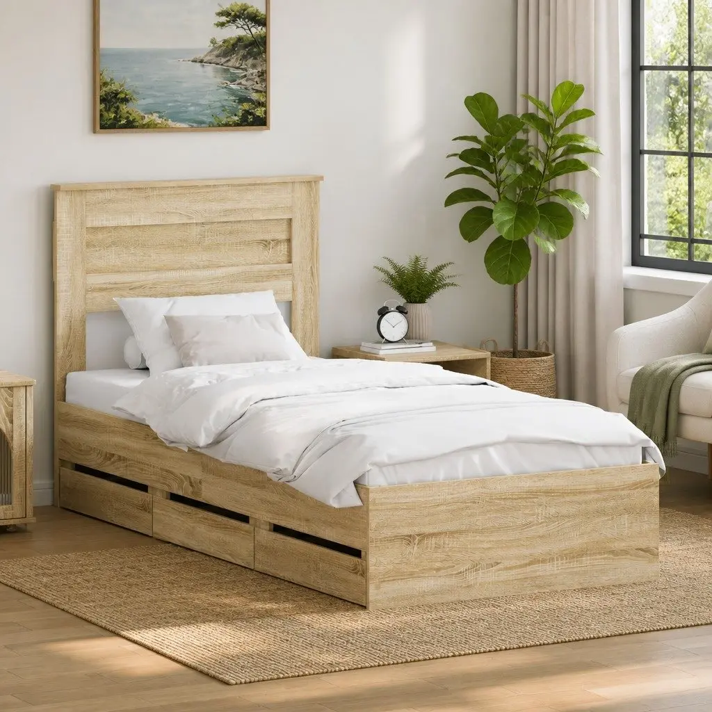 Bed Frame with Storage Drawer in Sonoma Oak