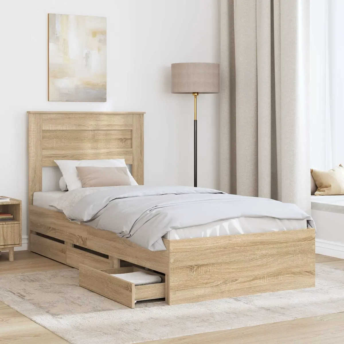 Bed Frame Engineered Wood 90 x 190 cm Sonoma Oak Modern