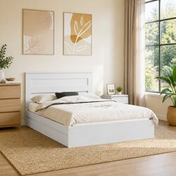 White Storage Bed Frame with Headboard 150 x 200 cm