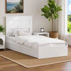 Durable White Storage Bed Frame with Headboard 90 x 190 cm