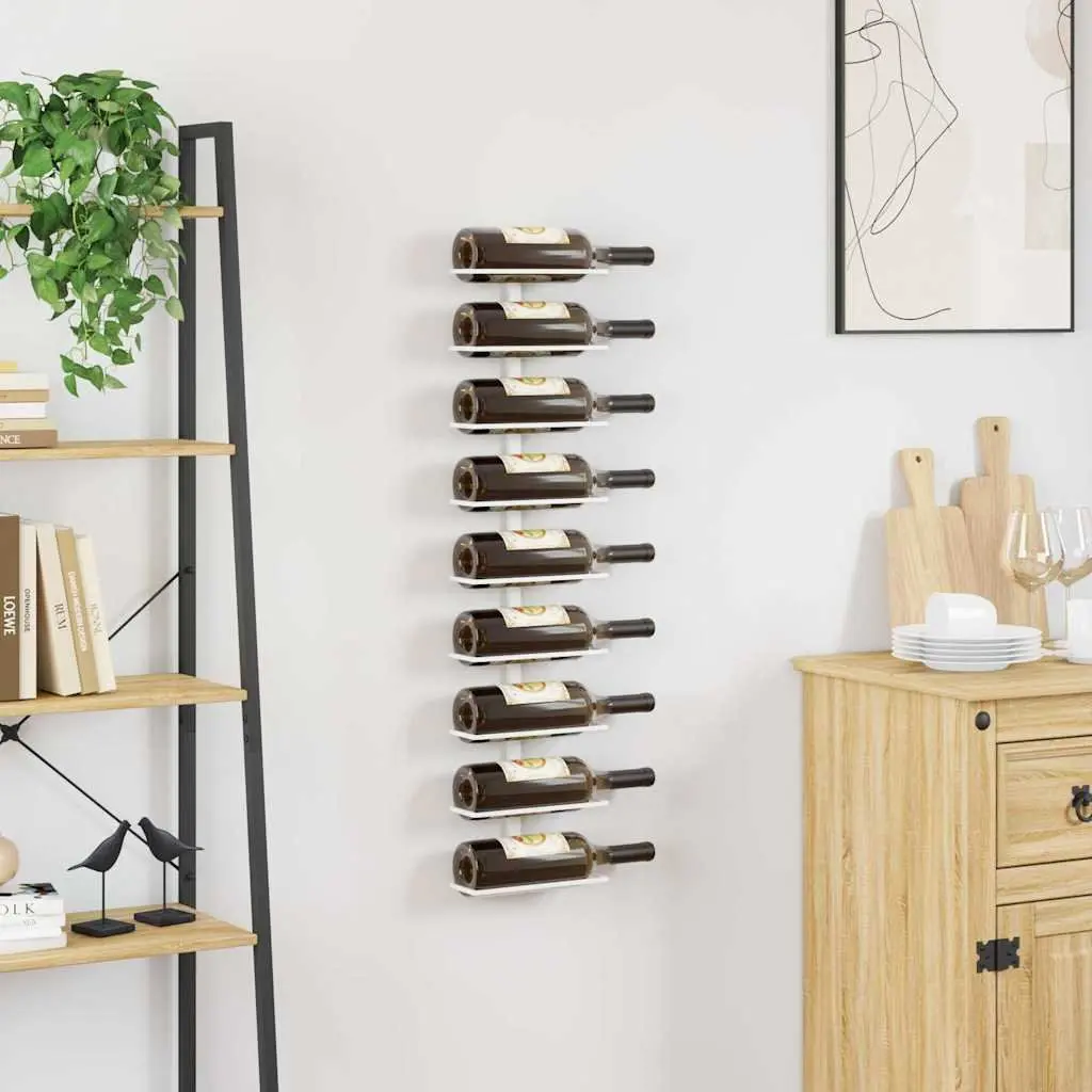 Wall-Mounted Wine Rack for 9 Bottles in White