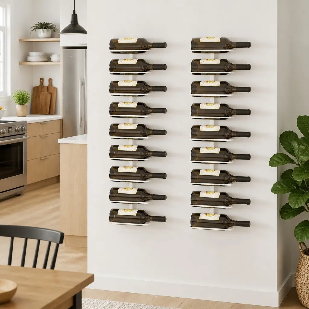 Wall-Mounted Wine Rack 9 Bottle Holder White Iron Storage Kitchen Organizer 2