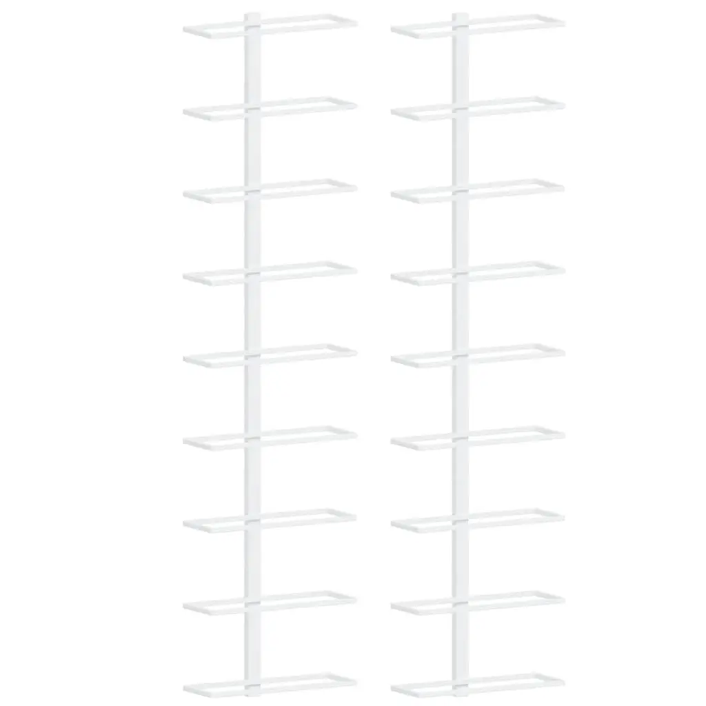 Wall-Mounted Wine Rack Iron 9 Bottle Holder White Storage Organizer 2 Piece
