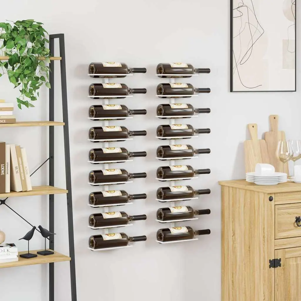 Wall-Mounted Wine Rack Iron 9 Bottle Holder White Storage Organizer 2 Piece