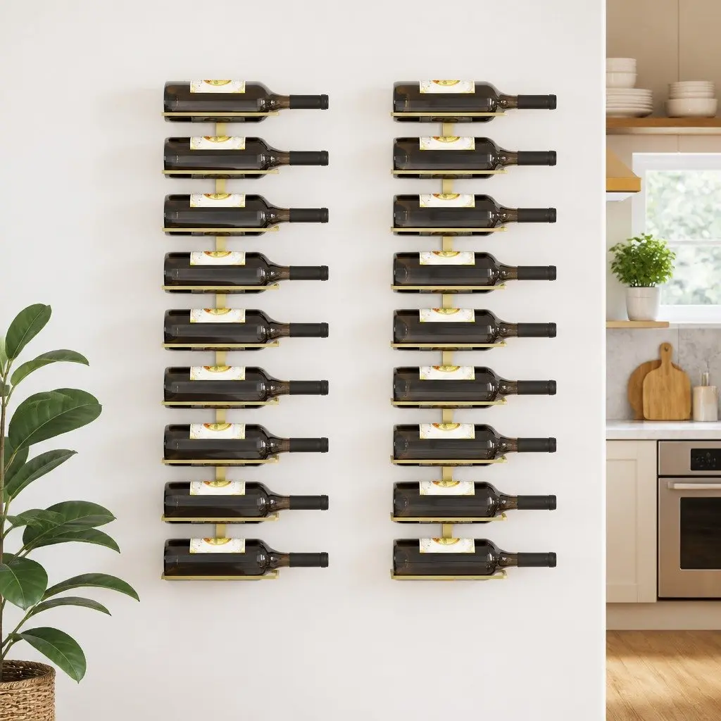 Gold Iron Wall-mounted Wine Rack for 9 Bottles